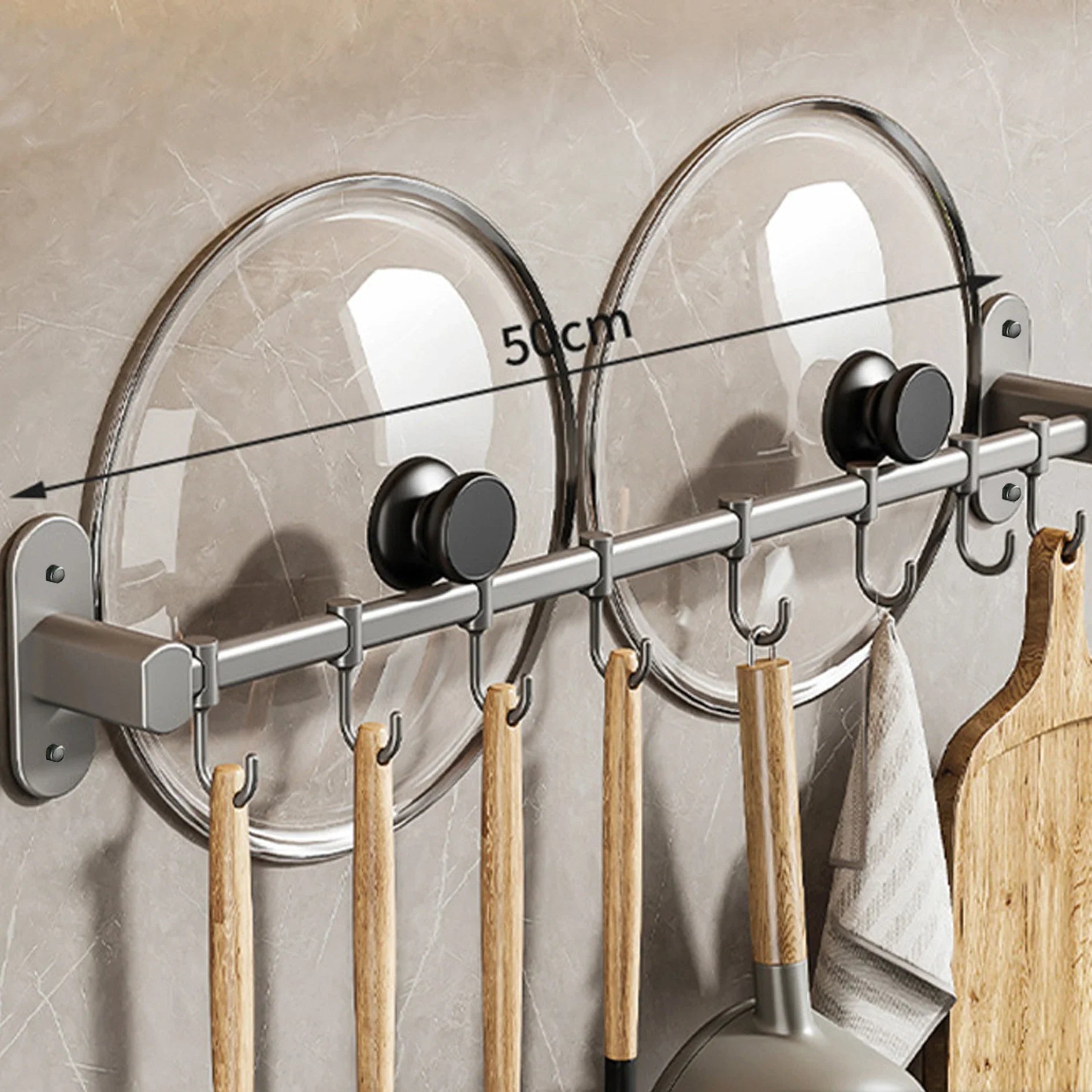 OrganizeEase – Functional Kitchen Rack with Stylish Storage for Pan Lids and Spatulas
