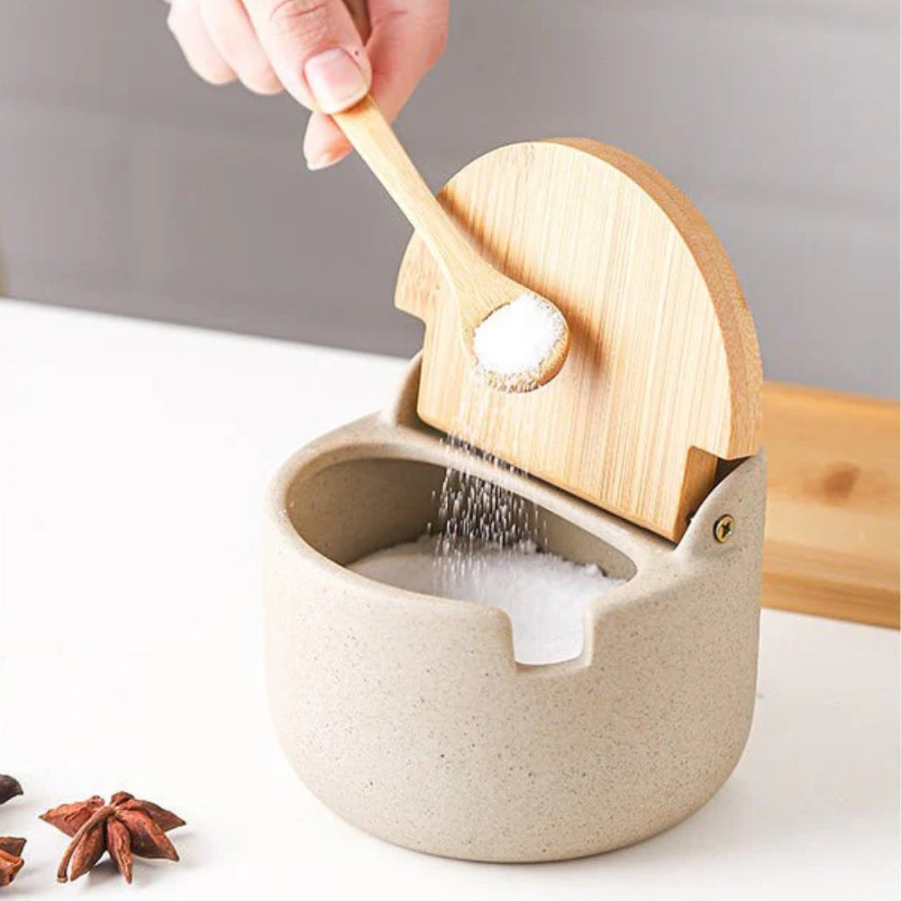 BambooLuxe Ceramic Herb Jars – Stylish Set with Natural Elegant Touch for an Organized Kitchen