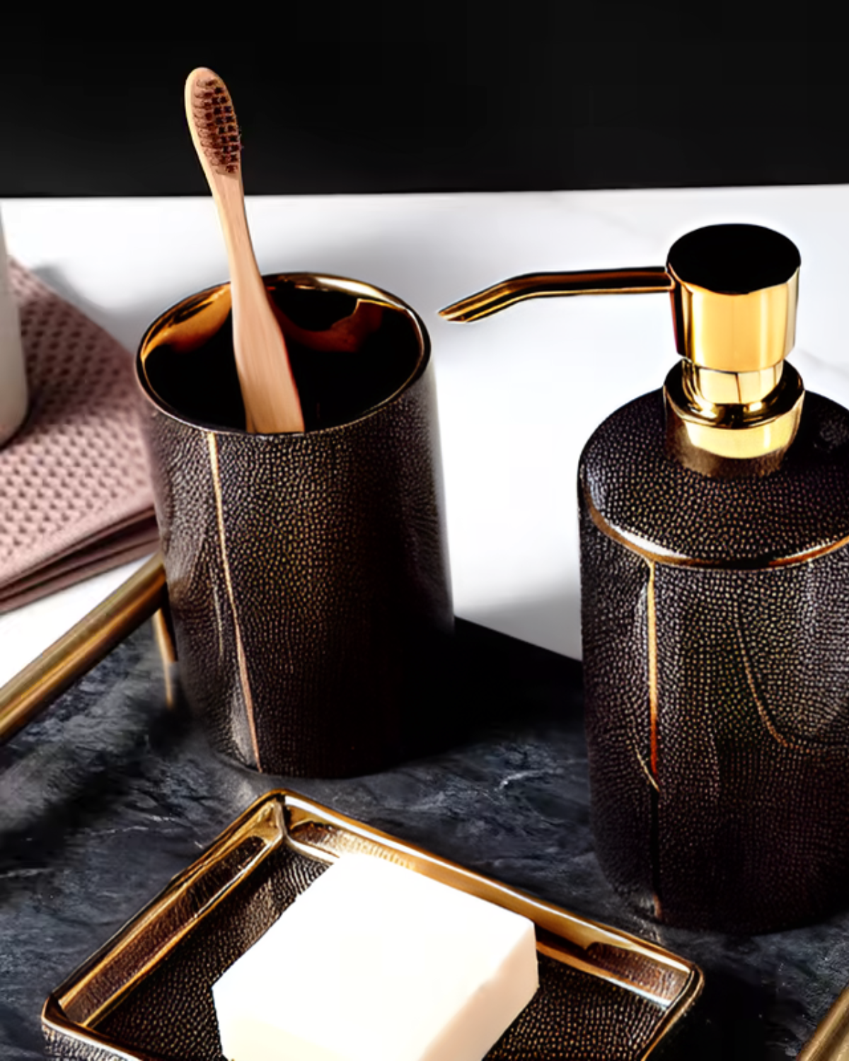 Opulisse – Luxury Bathroom Set with Refined Texture and Golden Accents