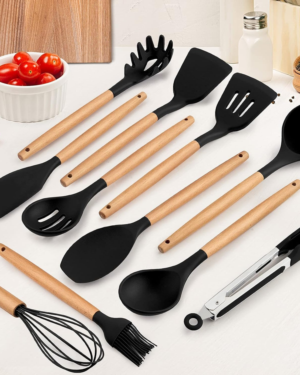 Naturéa – Eco-friendly Silicone Kitchen Set with Bamboo Handles (12-piece)