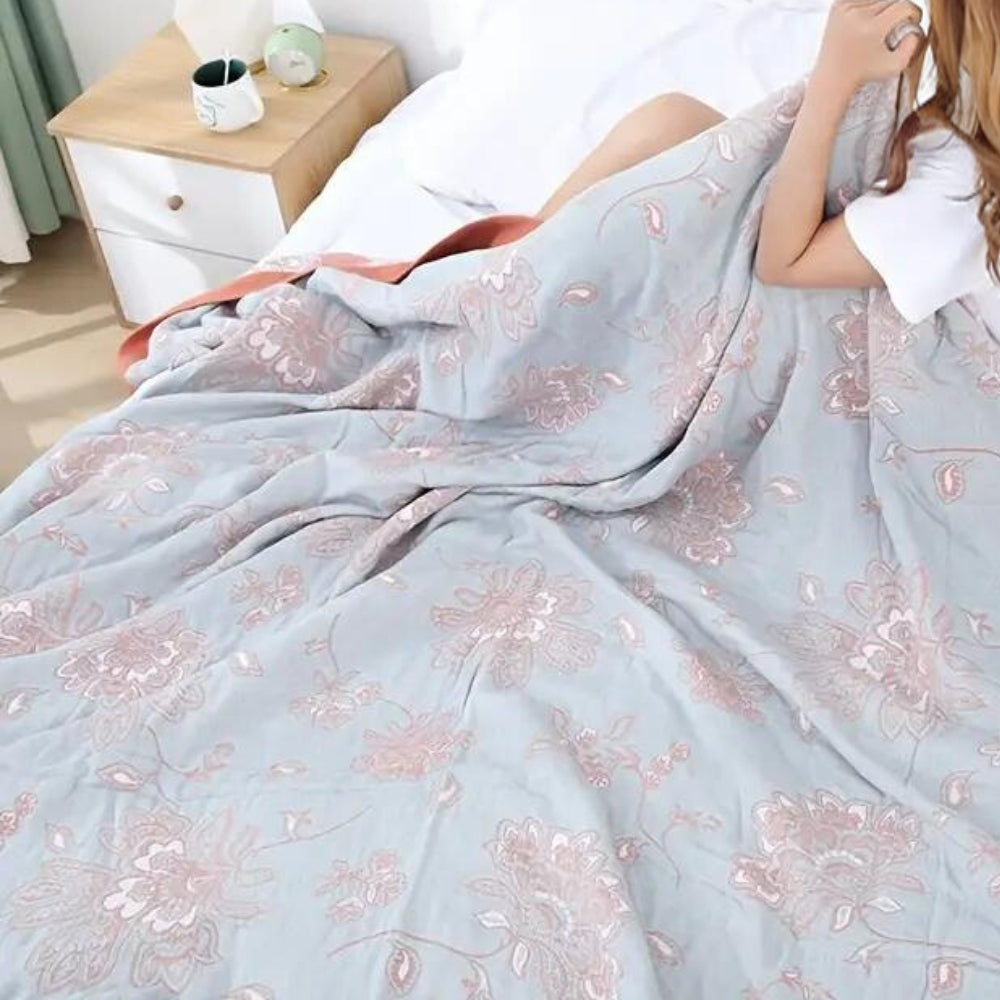Blossom Haven – Luxe Cotton Blanket with Five-Layer Mesh Structure