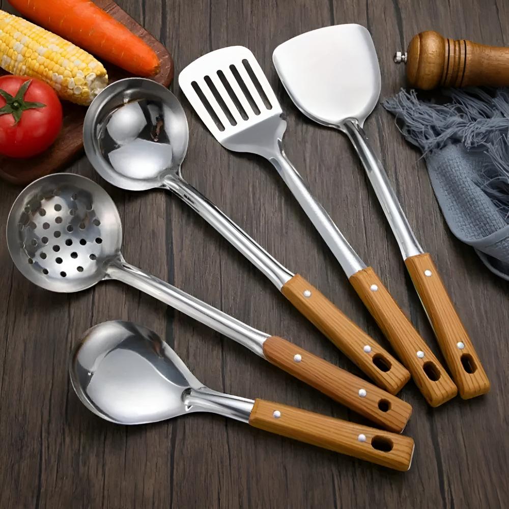 Chefévo – Luxury Kitchen Set of Stainless Steel with Wooden Grip