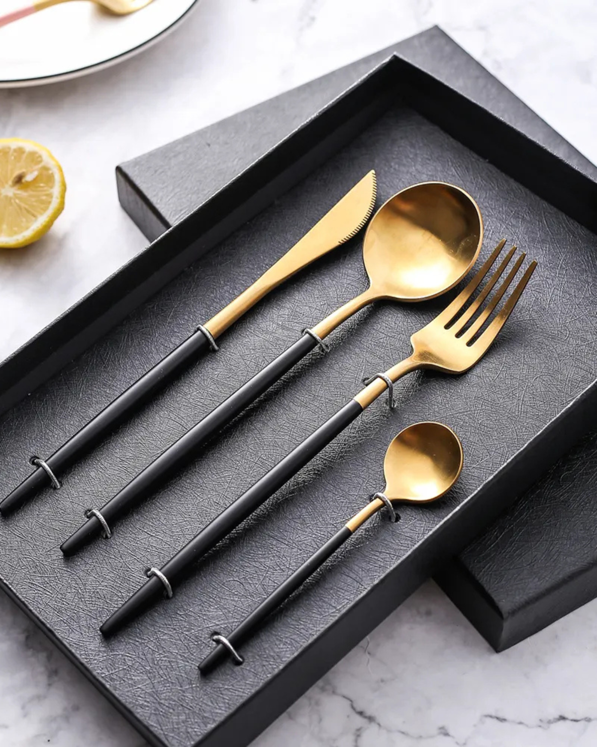 La Lumine – Luxury Cutlery Set with Gold Accents & Matte Black Handles