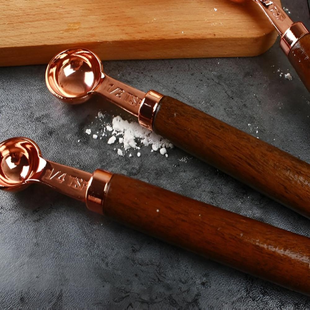 CopperLuxe – Stylish Stainless Steel Measuring Cups & Spoons with Wooden Handle