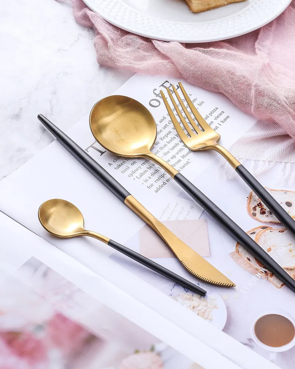 La Lumine – Luxury Cutlery Set with Gold Accents & Matte Black Handles