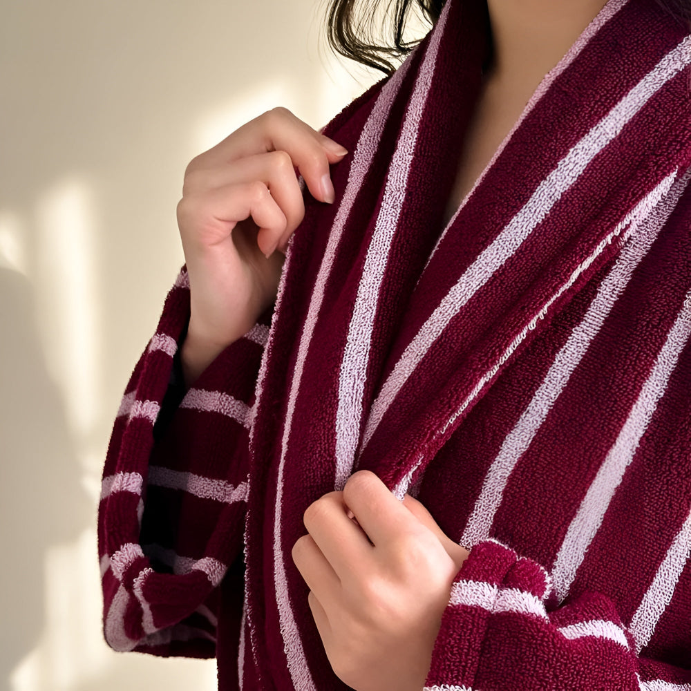 VelvetDawn – Elegant Bathrobe of Luxury Cotton with Timeless Stripe Details