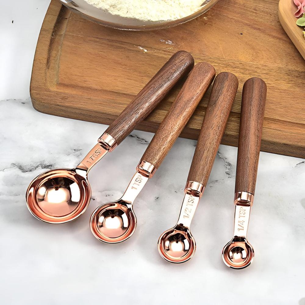 CopperLuxe – Stylish Stainless Steel Measuring Cups & Spoons with Wooden Handle