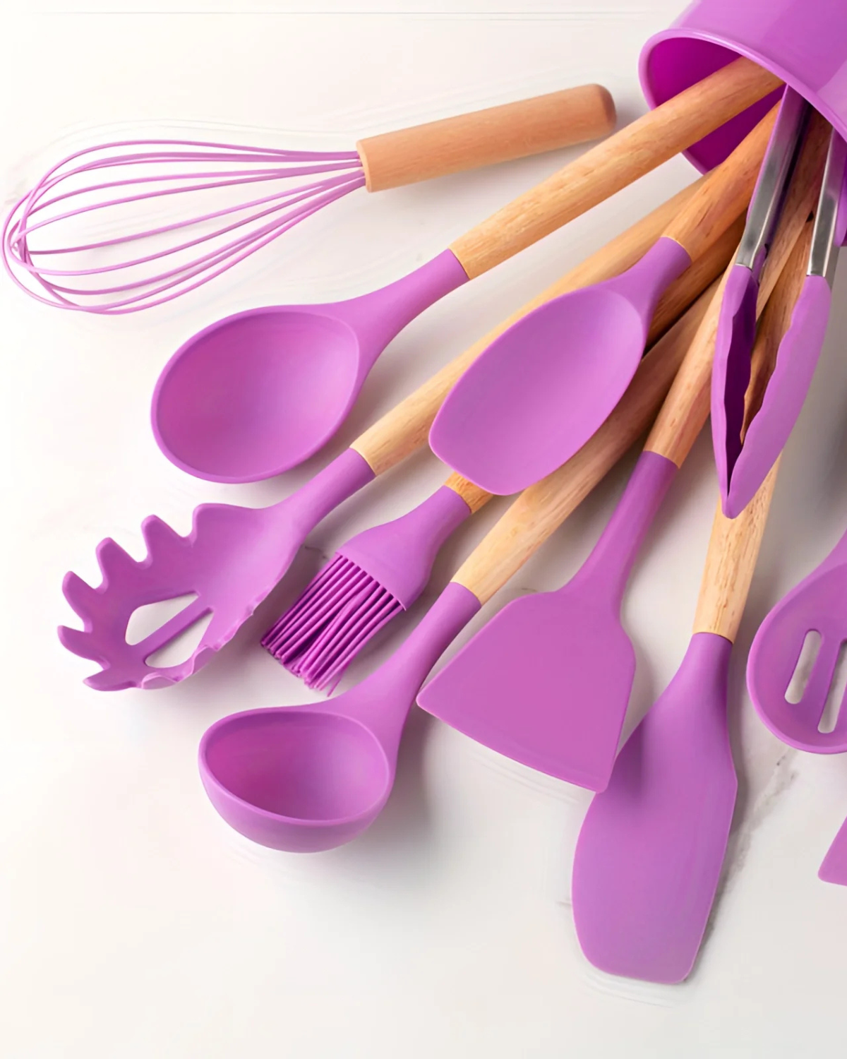 Naturéa – Eco-friendly Silicone Kitchen Set with Bamboo Handles (12-piece)