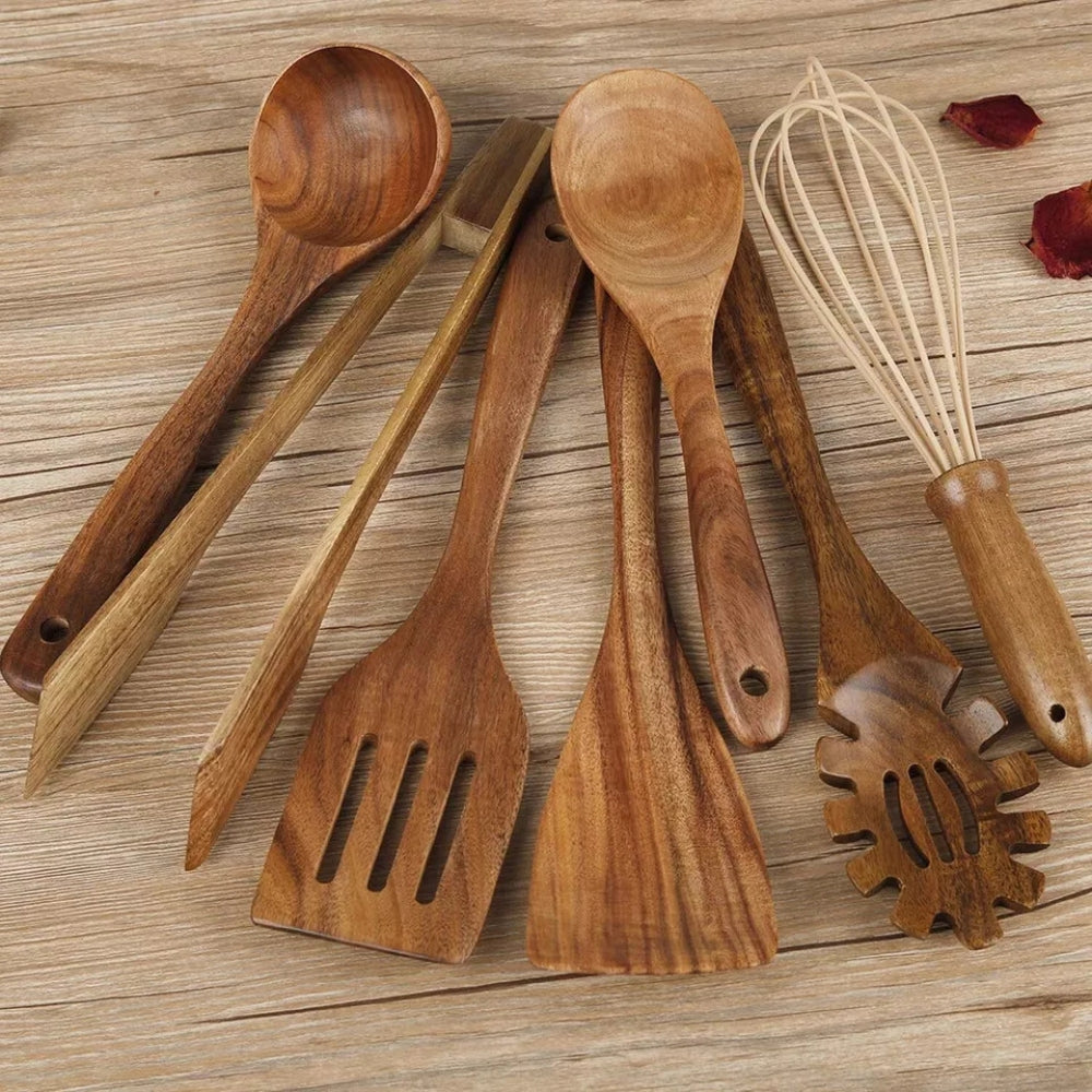 TeakMaster – Luxury Wooden Kitchen Utensil Set for Ultimate Cooking Convenience (7-piece)