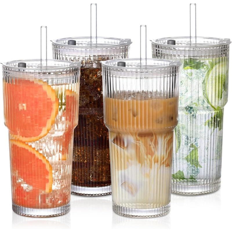 LumiRib Luxe Glass Cup – Stylish & Leak-proof for On-the-Go Enjoyment