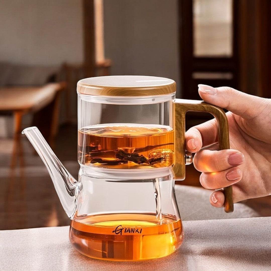 AurumFlow Luxe Glass Teapot – Elegant Design with Magnetic Filter System for a Stylish Tea Moment