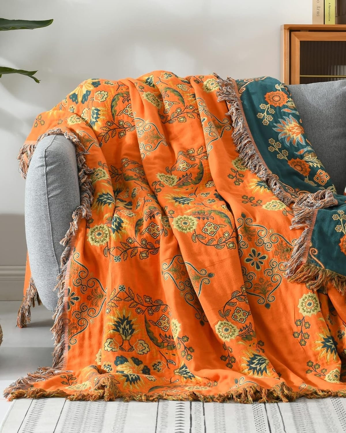 Soleil – Luxury Cotton Blanket with Warm Marigold Hue & Bohemian Charm