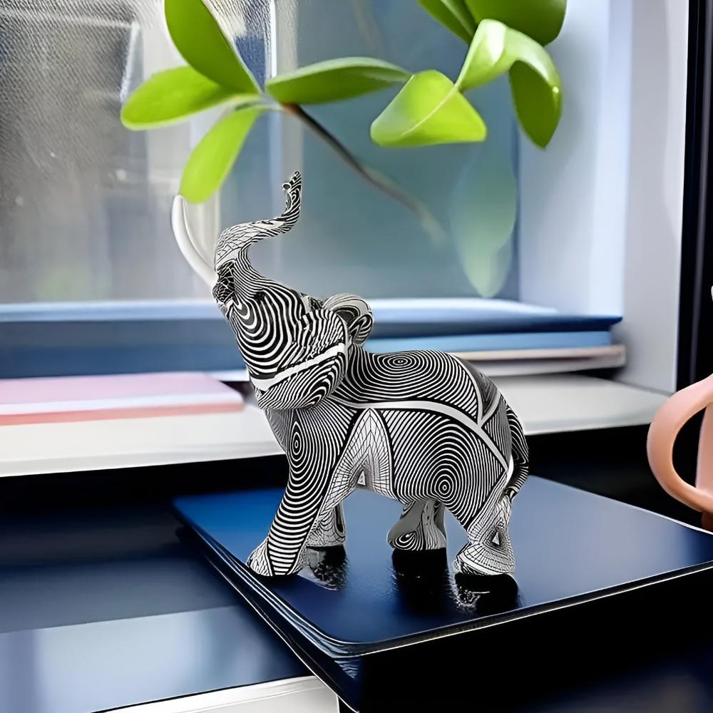 Elysian Elephant – Artistic Black and White Spiral Figurine for a Stylish Interior