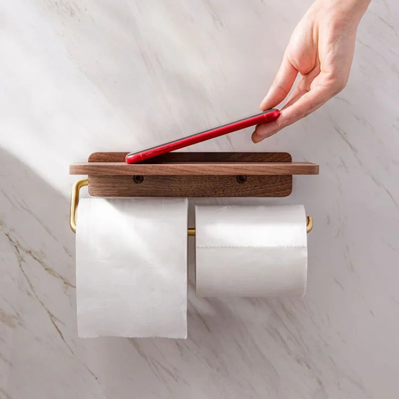 Lumea Walnut Luxe Roll Holder – Stylish Wall Holder with Warm Wooden Design for a Refined Bathroom