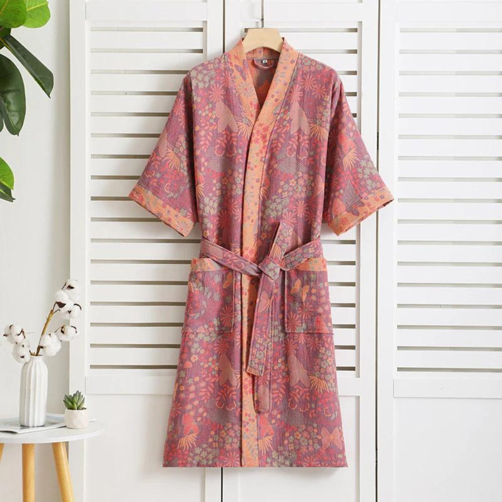 Rosewood Charm – Luxe Cotton Bathrobe with Timeless Elegance