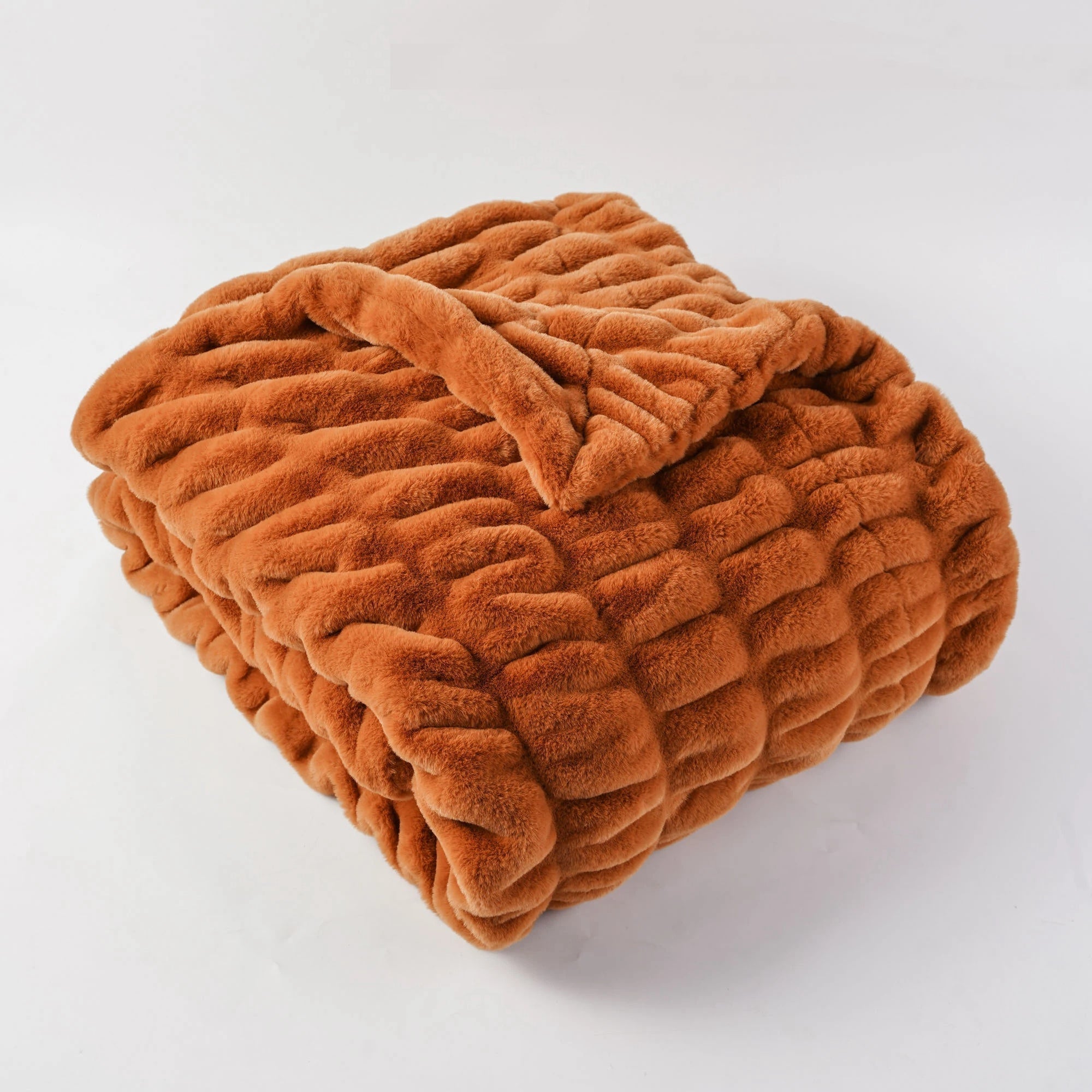 Plaid en fausse fourrure pelucheux avec design 3D côtelé réversible pour canapé