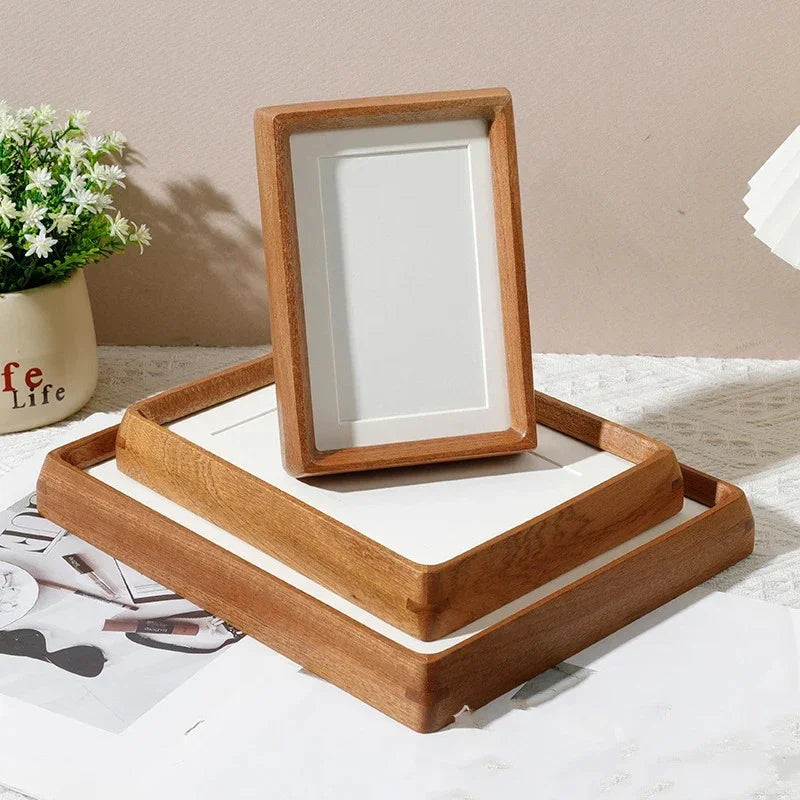 Cadre Photo en Bois avec Coins Arrondis et Plaque Avant en Acrylique pour Présentation sur Table