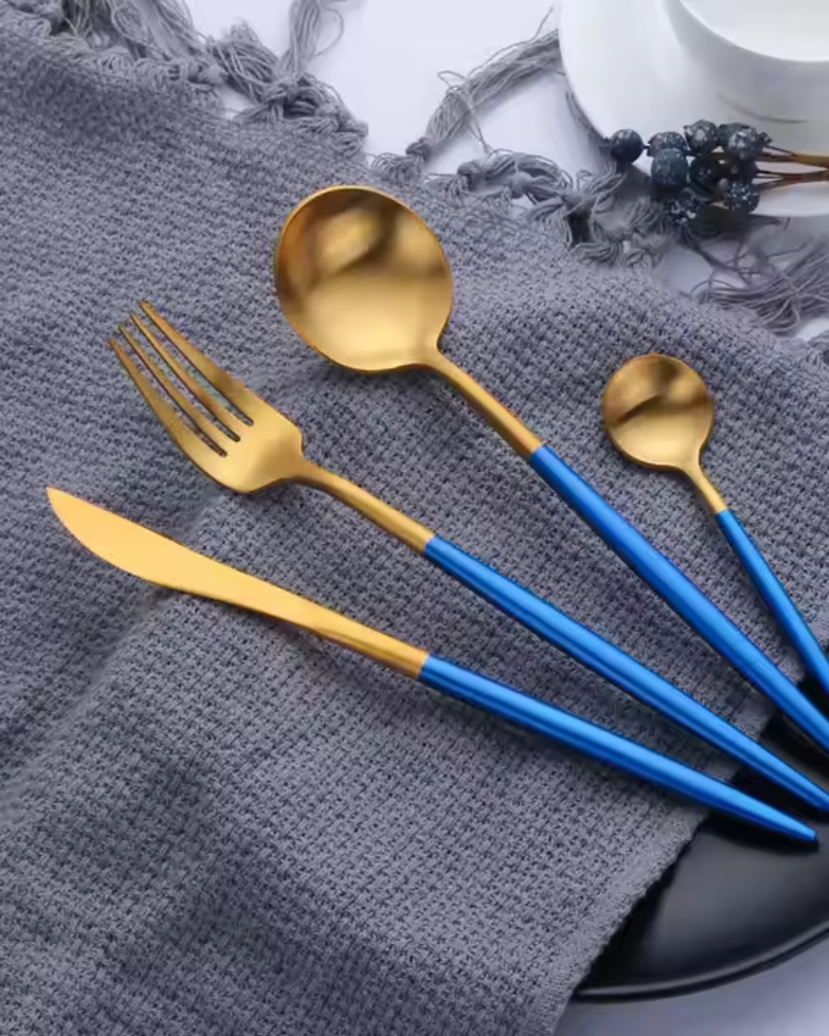 La Lumine – Luxury Cutlery Set with Gold Accents & Matte Black Handles