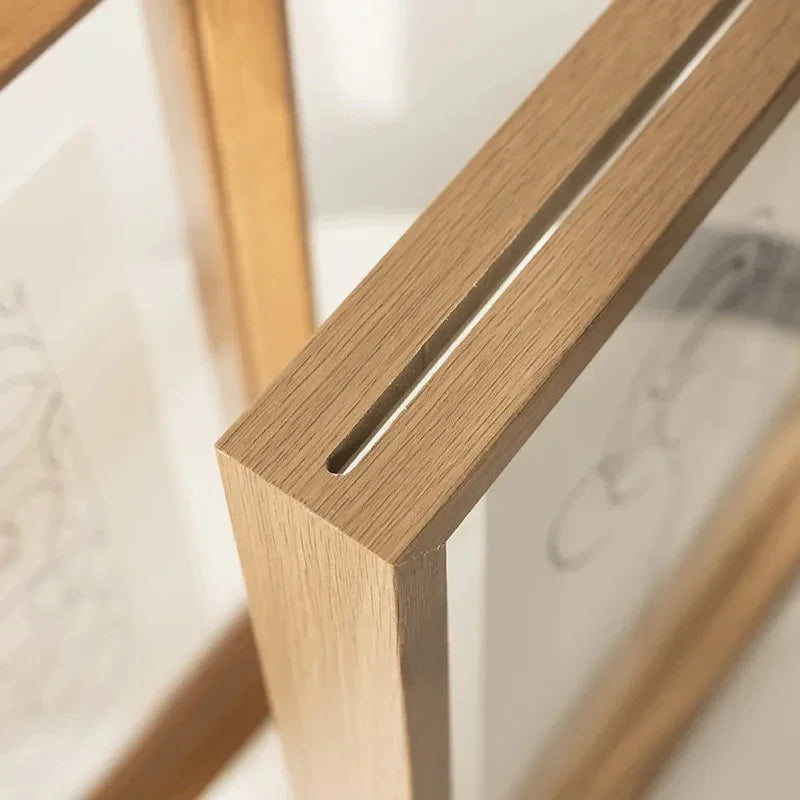 Wooden Floating Photo Frame with Glass on Both Sides for Art and Posters