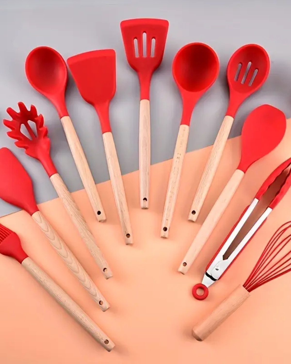 Naturéa – Eco-friendly Silicone Kitchen Set with Bamboo Handles (12-piece)