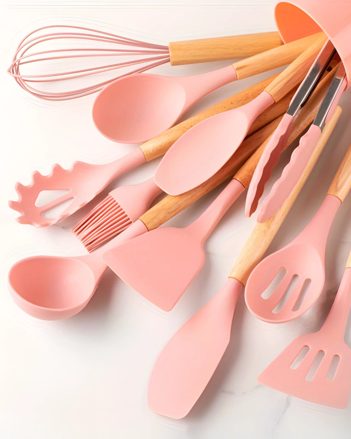 Naturéa – Eco-friendly Silicone Kitchen Set with Bamboo Handles (12-piece)