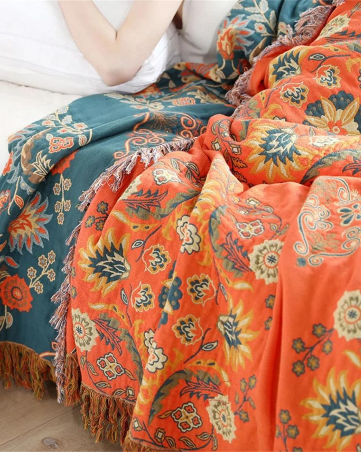 Soleil – Luxe Katoenen Plaid met Warme Marigold Tint & Boheemse Charme