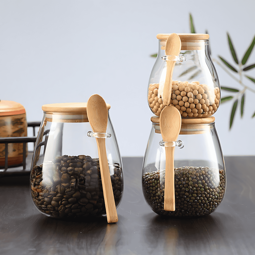 Bambura Luxe Storage Jar – Stylish Glass Jar with Bamboo Lid for a Natural Kitchen Look