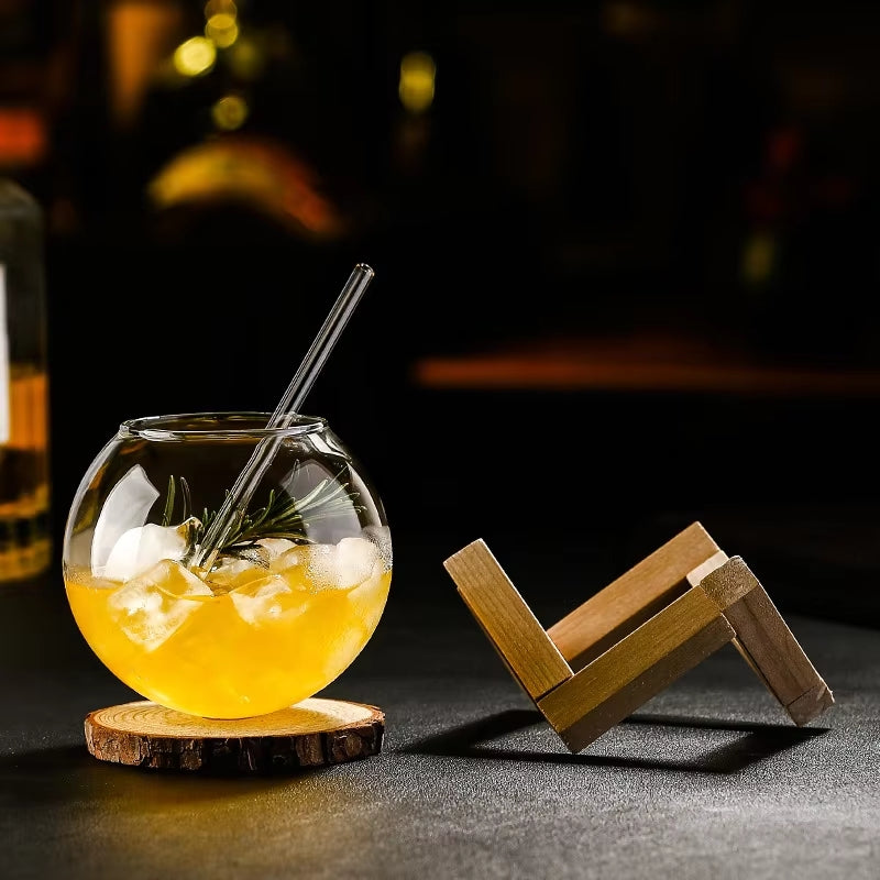 Lunara Sphere Glass – Elegant Design with Wooden Base for a Modern Table Style