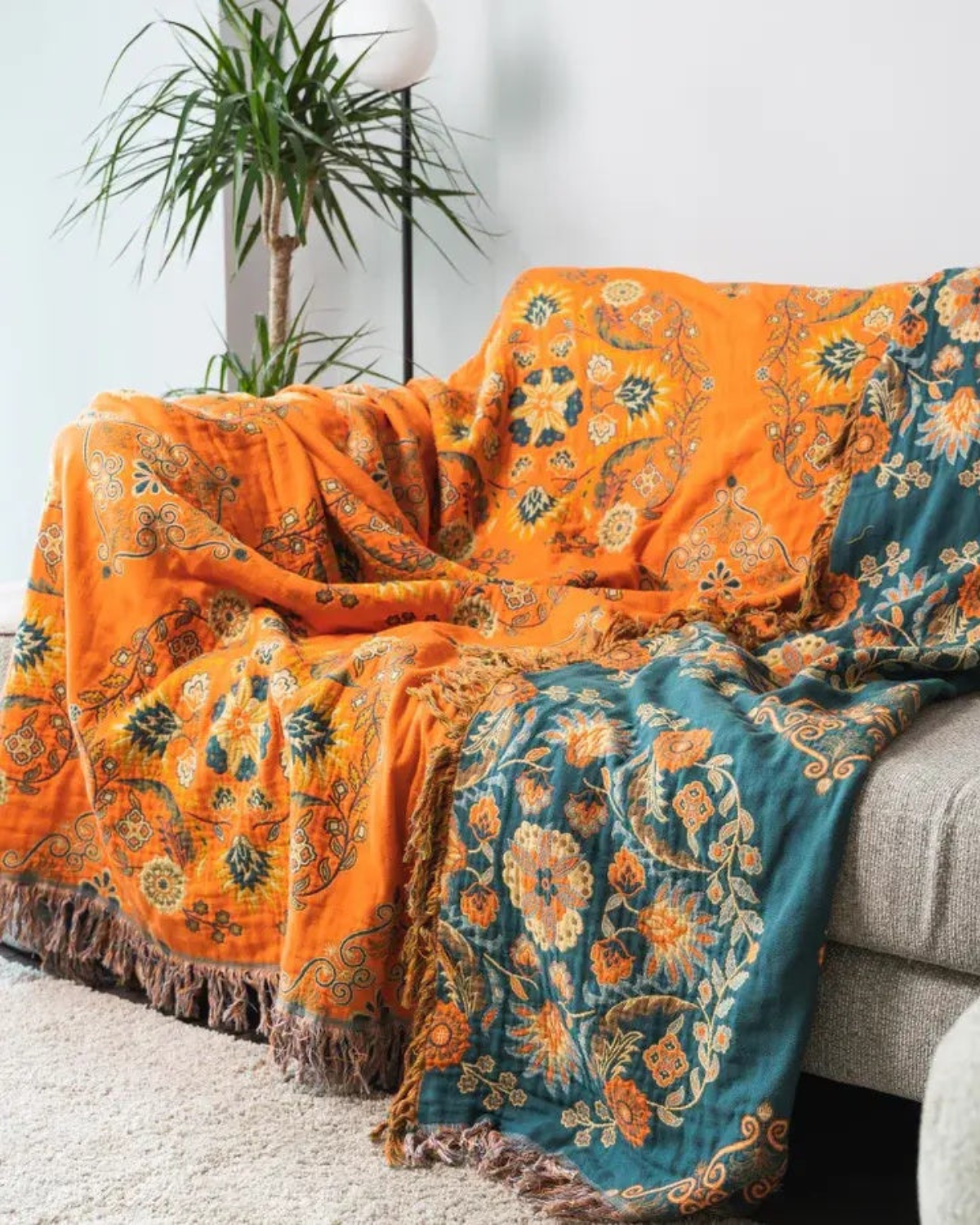 Soleil – Luxe Katoenen Plaid met Warme Marigold Tint & Boheemse Charme