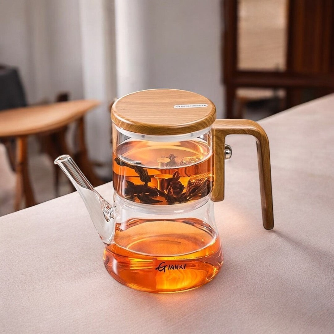 AurumFlow Luxe Glass Teapot – Elegant Design with Magnetic Filter System for a Stylish Tea Moment