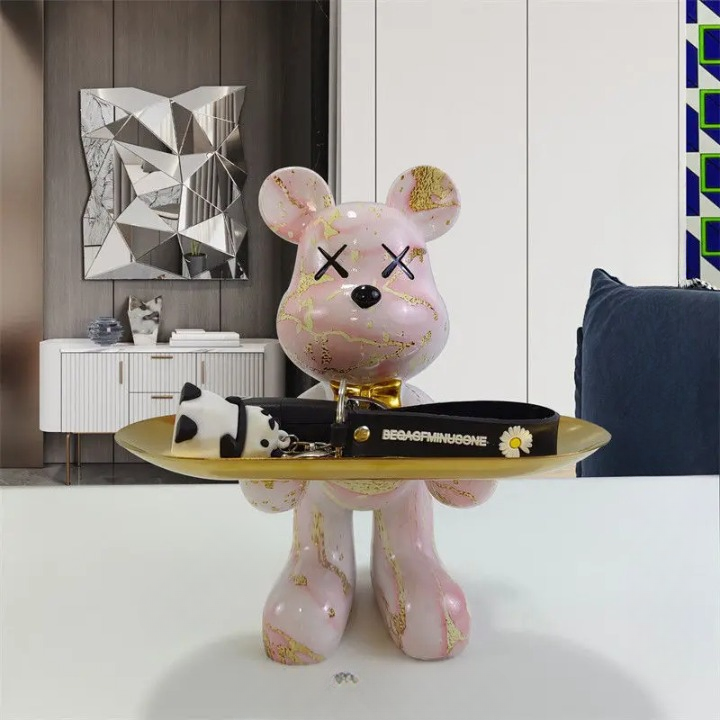 TeddyCharm – Handmade Bear Statue with Elegant Storage Tray for Functional Design