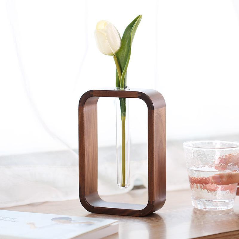 RootBloom – Stylish Wooden and Glass Propagation Vase for a Natural Accent
