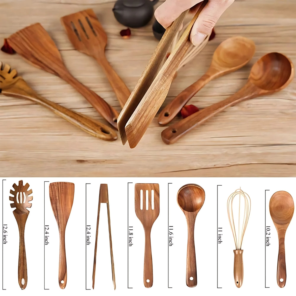 TeakMaster – Luxury Wooden Kitchen Utensil Set for Ultimate Cooking Convenience (7-piece)