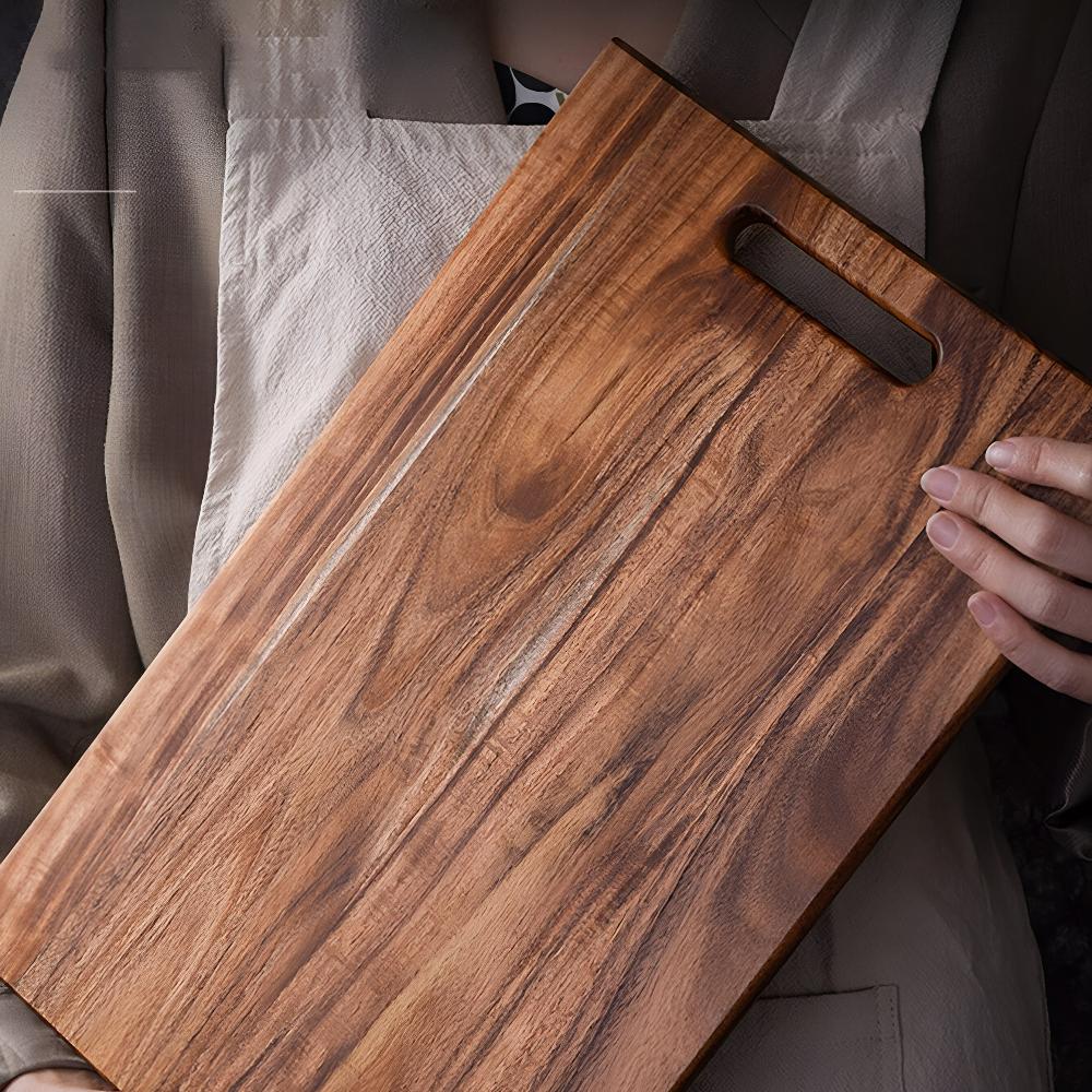 AcaciaLuxe – Solid Wood Cutting Board with Handle for Stylish Cooking