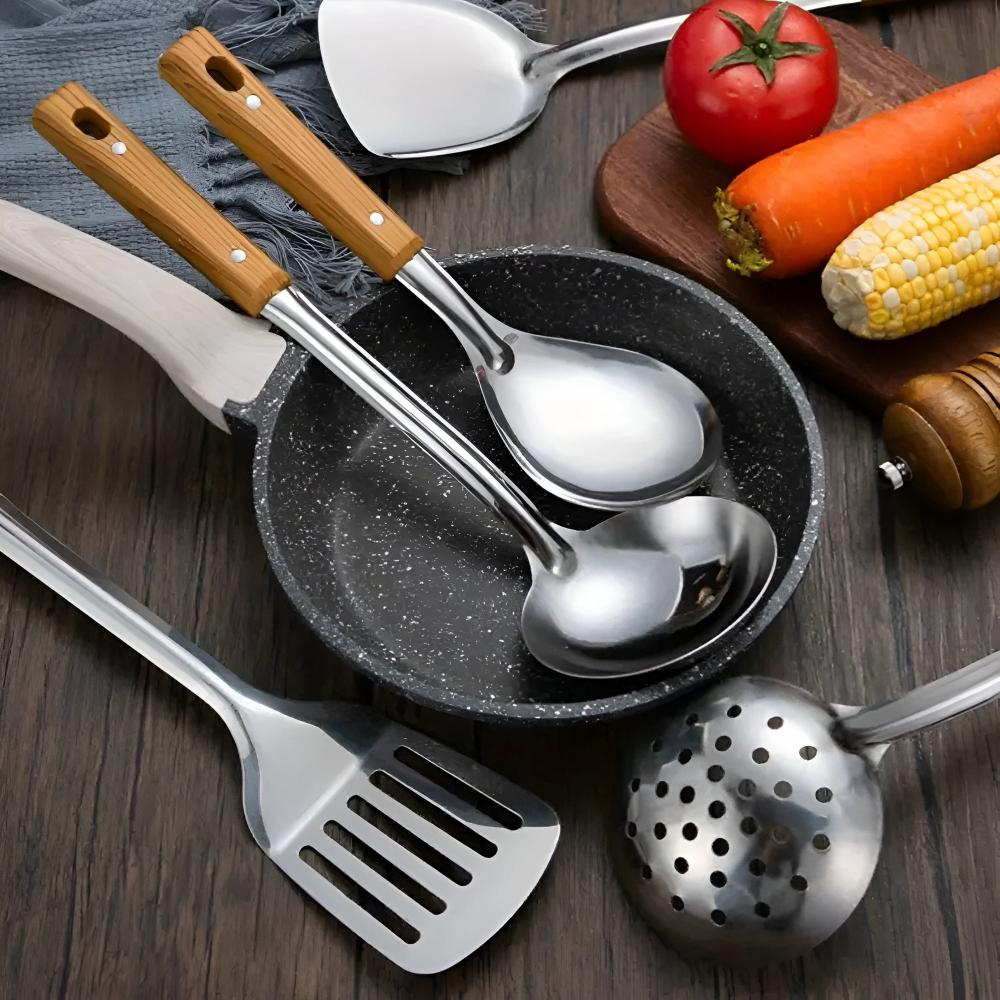 Chefévo – Luxury Kitchen Set of Stainless Steel with Wooden Grip