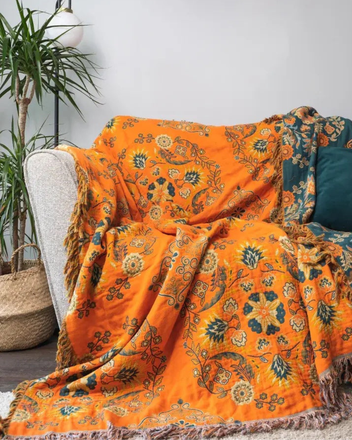 Soleil – Luxe Katoenen Plaid met Warme Marigold Tint & Boheemse Charme