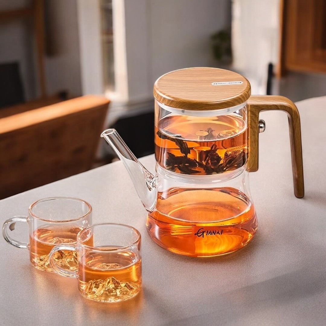AurumFlow Luxe Glass Teapot – Elegant Design with Magnetic Filter System for a Stylish Tea Moment