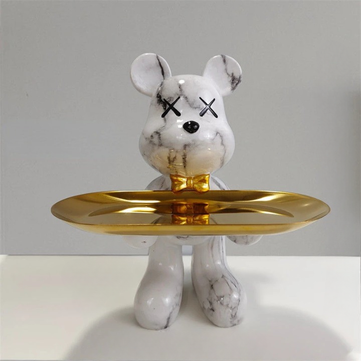 TeddyCharm – Handgemaakte Berenstandbeeld met Elegant Opbergbakje voor Functioneel Design