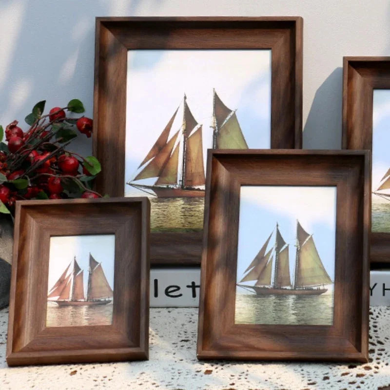 Cadre Photo Effet Bois Rustique avec Passe-Partout pour Étagère et Buffet