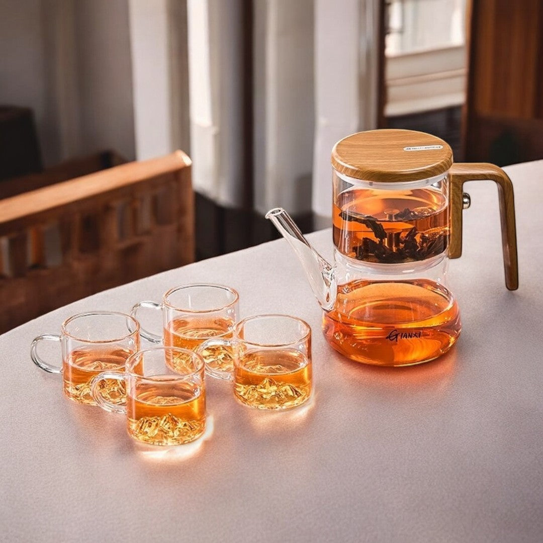 AurumFlow Luxe Glass Teapot – Elegant Design with Magnetic Filter System for a Stylish Tea Moment