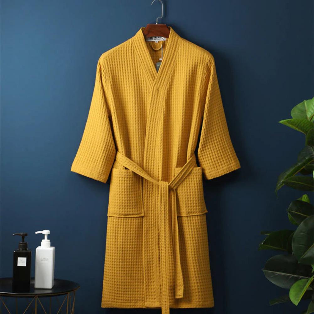 SereneLuxe – Cotton Waffle Bathrobe with Elegant V-Neck