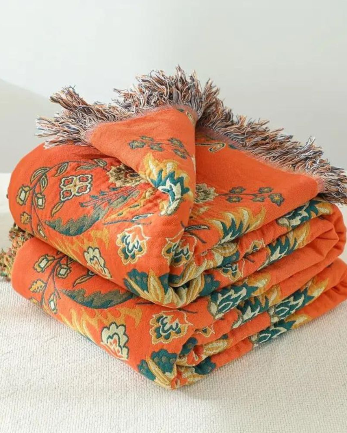 Soleil – Luxe Katoenen Plaid met Warme Marigold Tint & Boheemse Charme