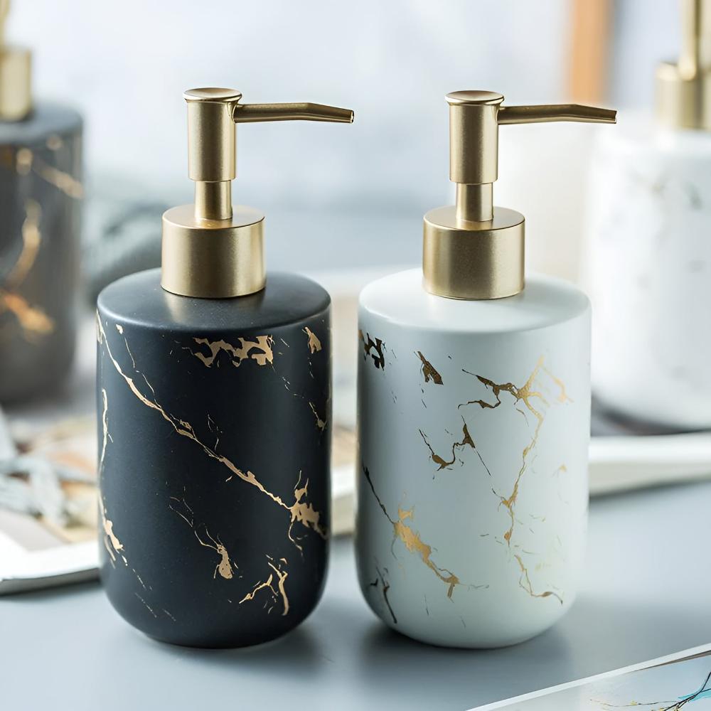 Marbella Luxe Soap Dispenser – Stylish Marble Look with Golden Accents for an Elegant Interior