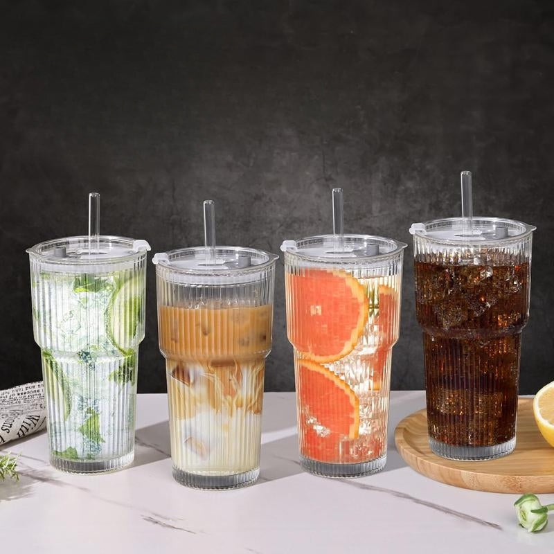 LumiRib Luxe Glass Cup – Stylish & Leak-proof for On-the-Go Enjoyment