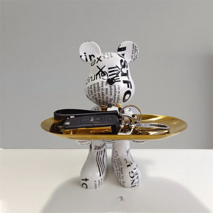 TeddyCharm – Handgemaakte Berenstandbeeld met Elegant Opbergbakje voor Functioneel Design