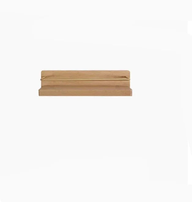 Houten Wandplank voor Badkamer met Gouden Railing en Handdoekstang