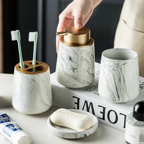 Nordic Essence – Luxury Marble Bathroom Set with Minimalist Elegances