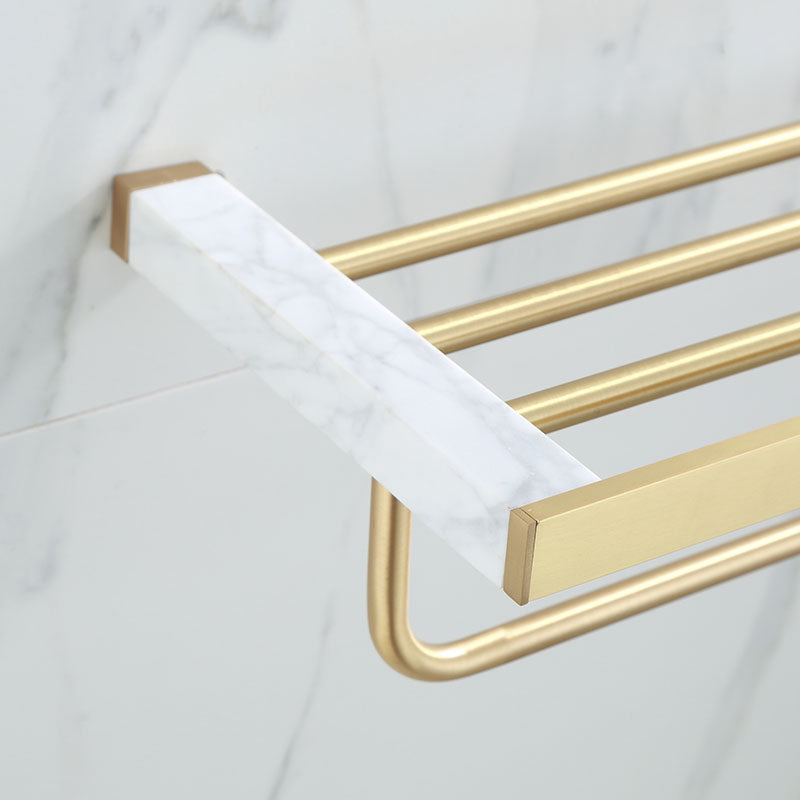 Auréno Luxe Bathroom Accessory Set – Polished Brass & Marble Look for a Timeless Interior