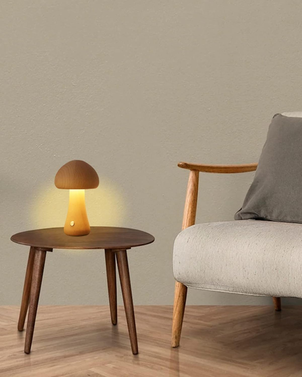The Mushroom Glow – Wooden Table Lamp with Organic Shape and Warm Ambiance