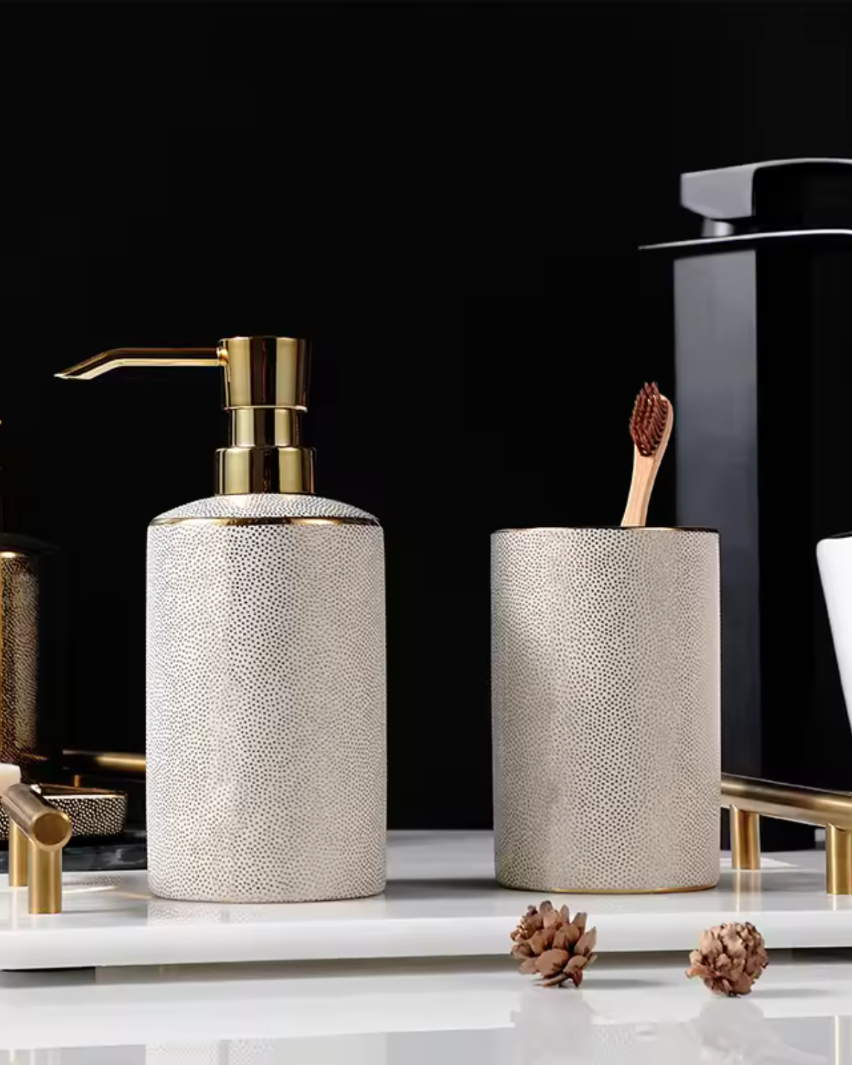 Opulisse – Luxury Bathroom Set with Refined Texture and Golden Accents